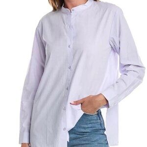 NWT Eileen Fisher Wisteria Washed Organic Cotton Poplin Mandarin Collar Shirt